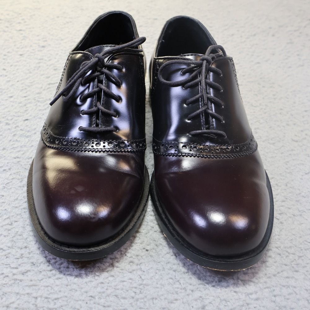 Brooks Brothers Mens Burgundy Black Leather Saddle Oxford Brogue Dress Shoe‎